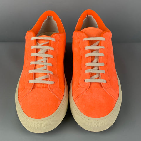 COMMON PROJECTS Size 10 Neon Orange Suede Sneakers