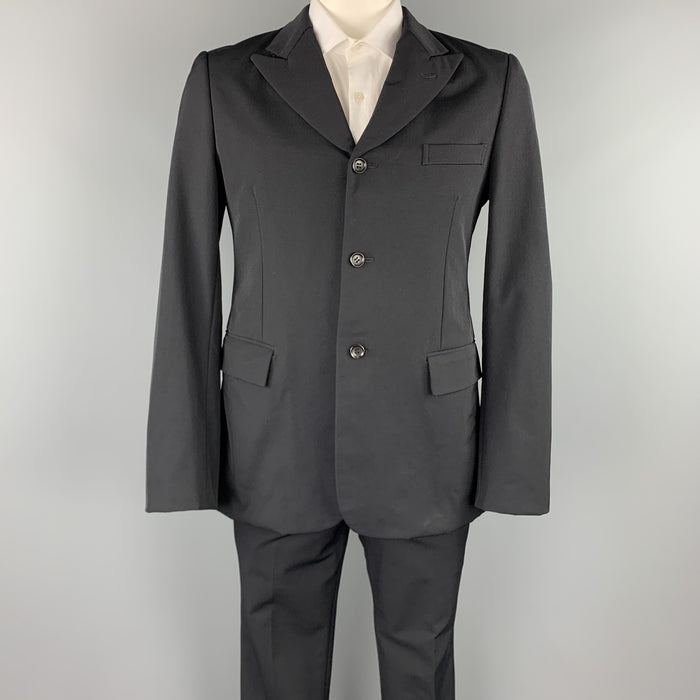 COMME des GARCONS HOMME PLUS Size 42 Regular Navy Nylon Blend Peak Lapel Suit