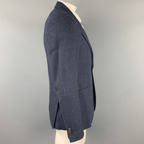 PAUL SMITH Size 42 Navy Textured Viscose / Silk Notch Lapel Sport Coat