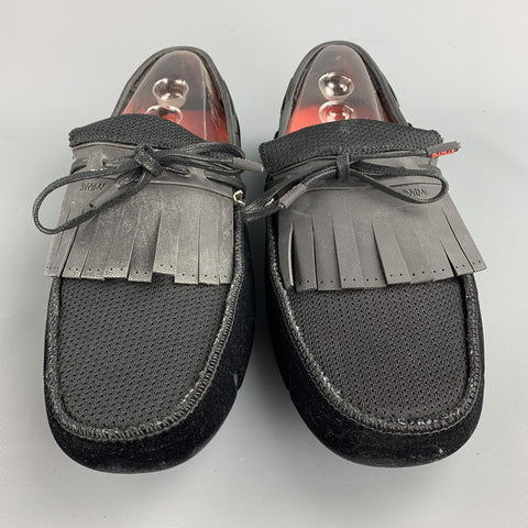 SWIMS Size 11 Black Mixed Materials Velvet Drivers Loafers