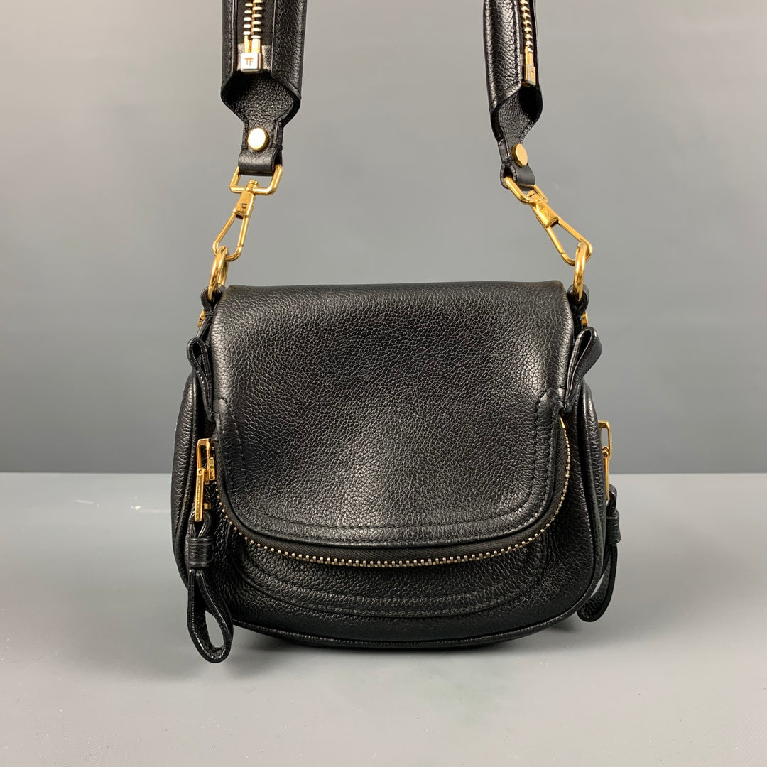 TOM FORD Black Gold Pebble Grain Leather Handbag