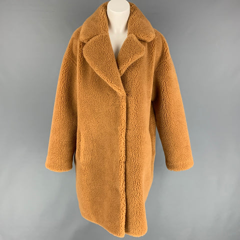 STAND STUDIO Notch Revers Taille L Tan Texturé Fausse Fourrure Manteau