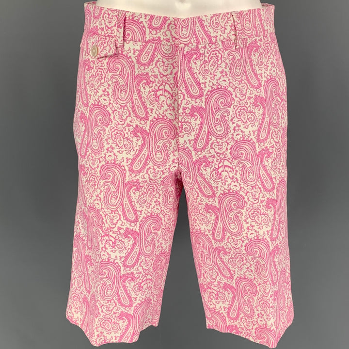 BLACK FLEECE Size 28 Pink White Paisley Cotton Zip Fly Shorts
