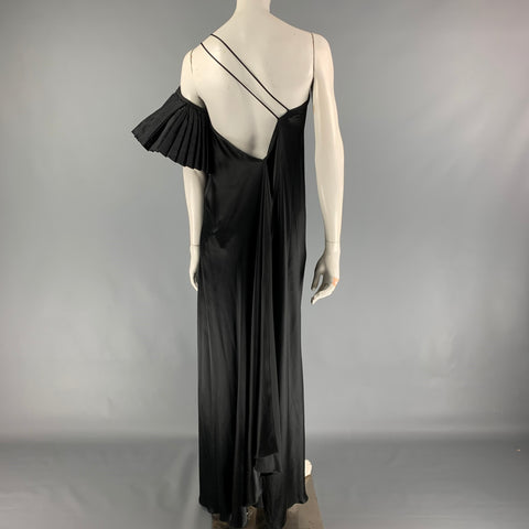 MARC JACOBS Size 0 Black Silk Ruffle Sleeve Asymmetrical Gown