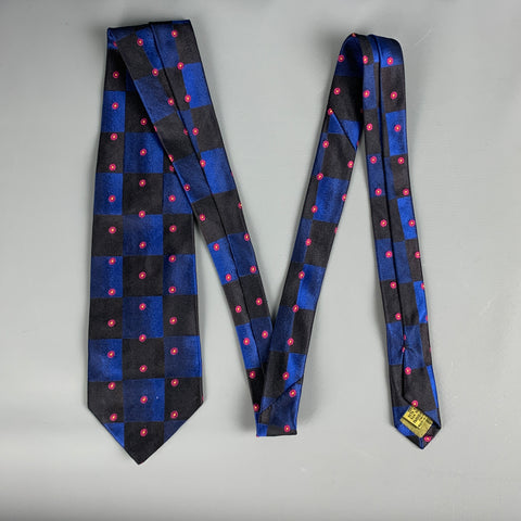 CHRISTIAN LACROIX Black Navy Checkered Silk Tie