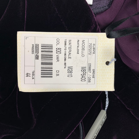 EMPORIO ARMANI Size 8 Purple Viscose Silk Velvet Peak Lapel Pants Suit