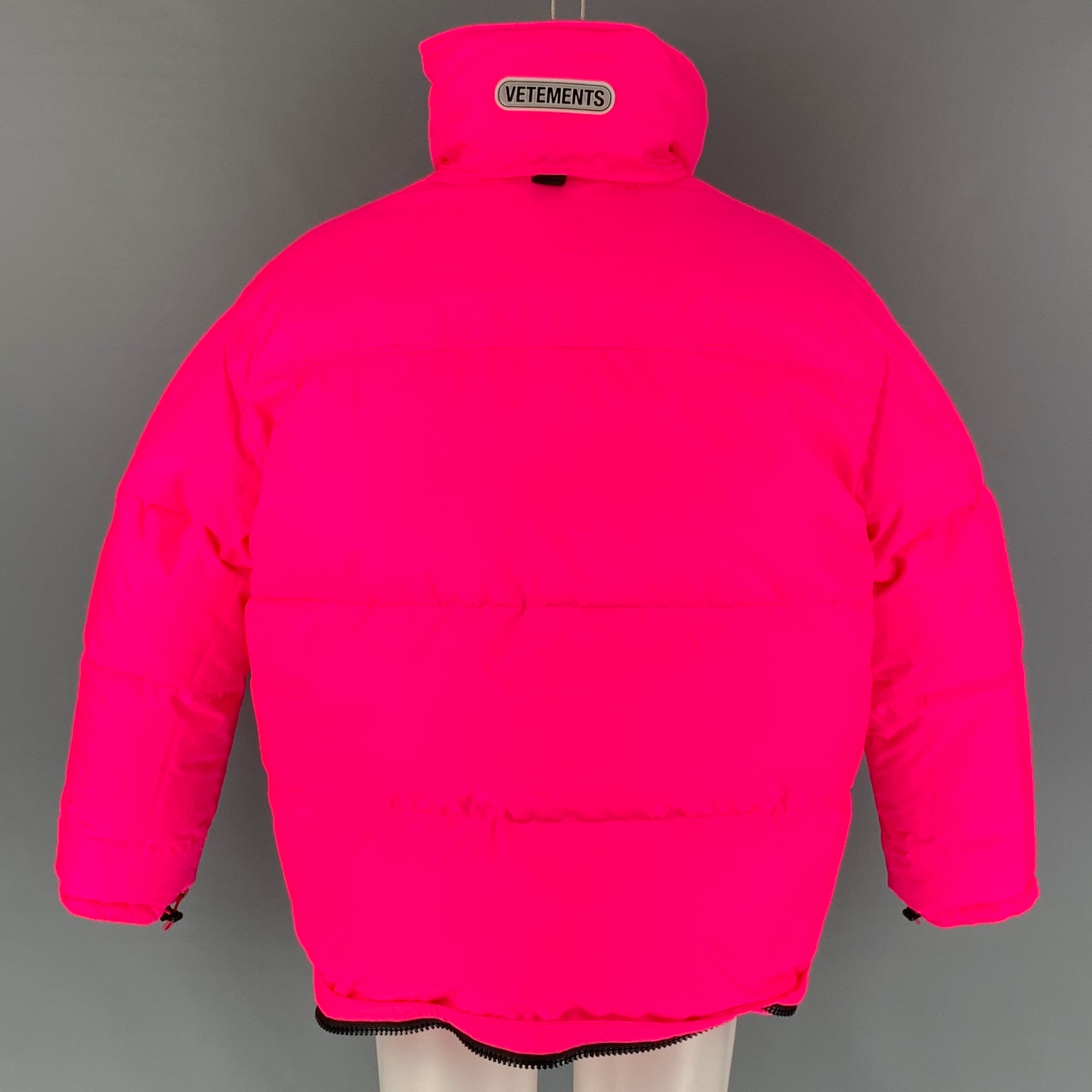 VETEMENTS FW 19 Size XS Flou Pink Quilted Polyester Zip Up Puffer Jacket
