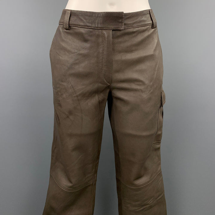 PRANDINA Taille 6 Pantalon décontracté court en cuir taupe avec cordon de serrage