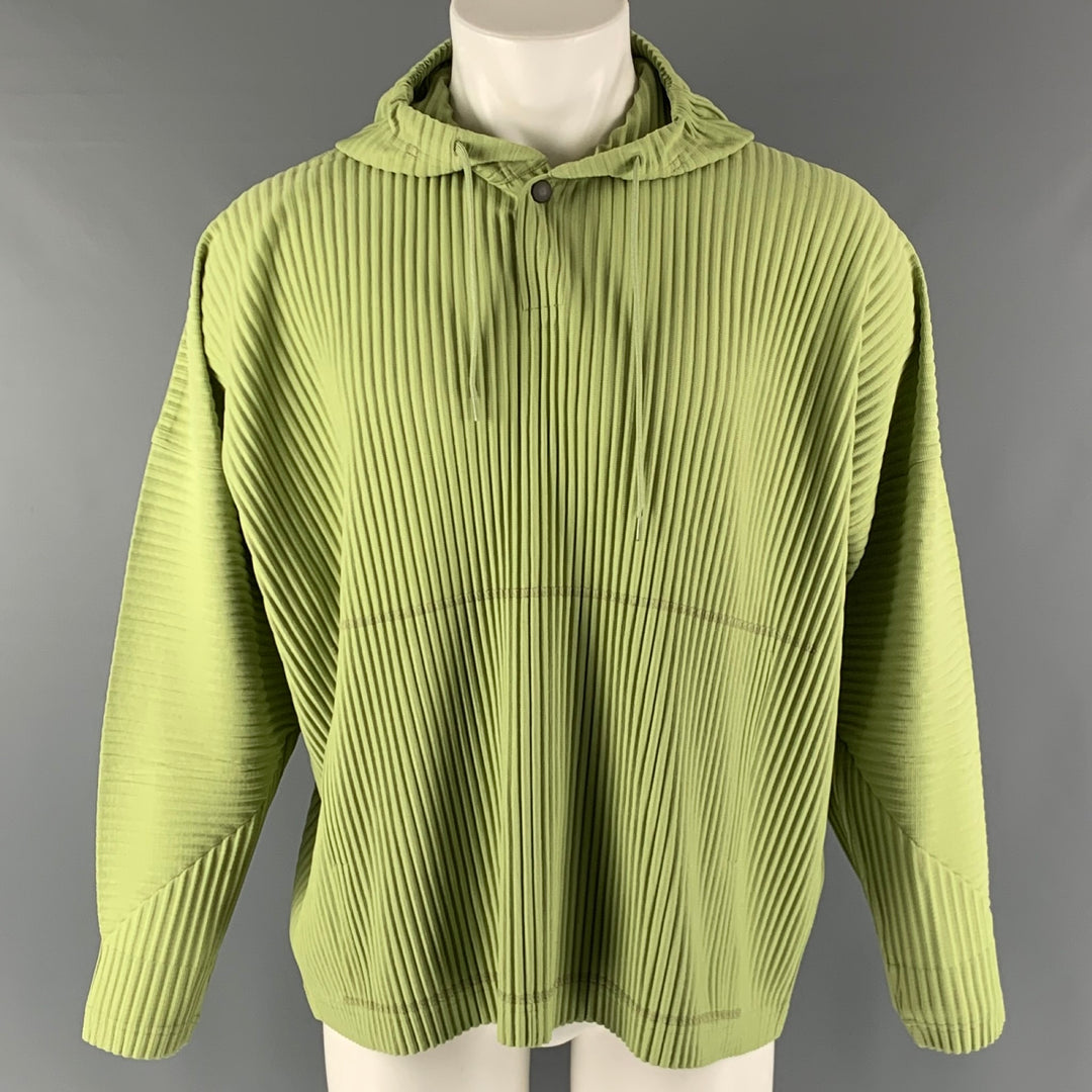 ISSEY MIYAKE HOMME PLISSE Size M Green Chartreuse Pleated Polyester Hooded Pullover