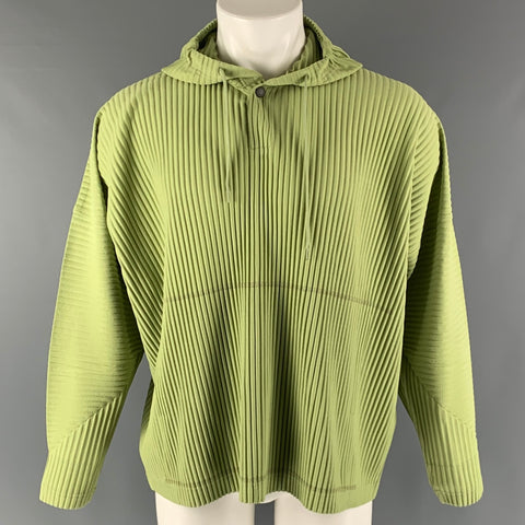 ISSEY MIYAKE HOMME PLISSE Size M Green Chartreuse Pleated Polyester Hooded Pullover