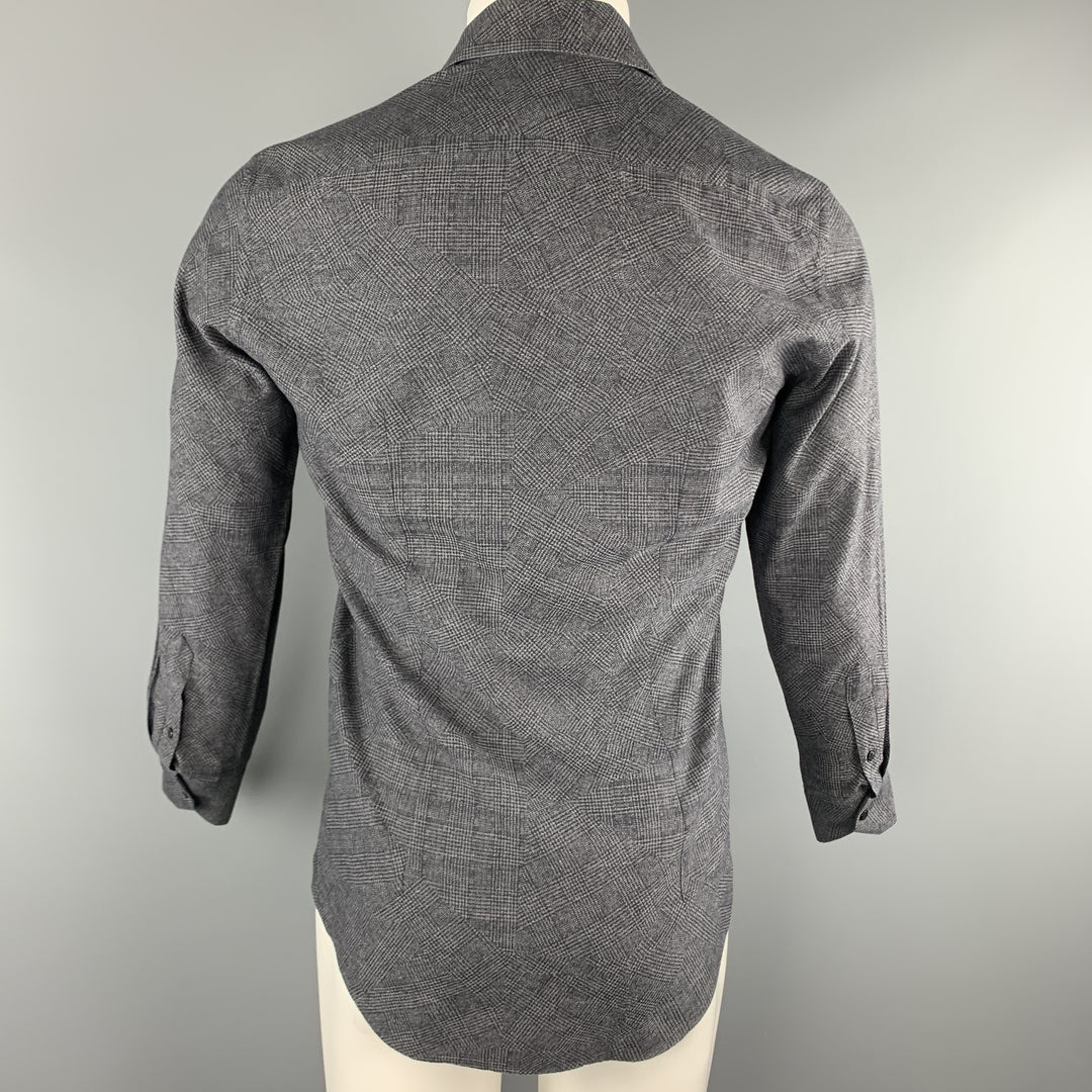 FENDI Taille S Chemise à manches longues en coton à carreaux gris et noir avec patte cachée