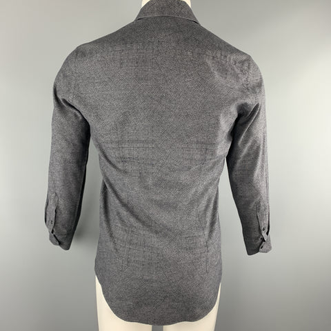 FENDI Size S Grey & Black Plaid Cotton Hidden Placket Long Sleeve Shirt