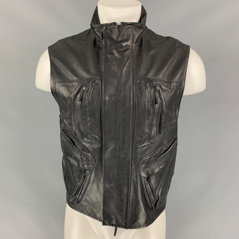 Vintage BURBERRY PRORSUM Talla S Chaleco Papúa de cuero desgastado negro