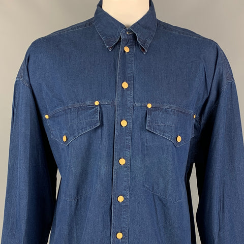 vintage VERSACE JEANS COUTURE Taille XL Indigo Coton Chemise à manches longues surdimensionnée