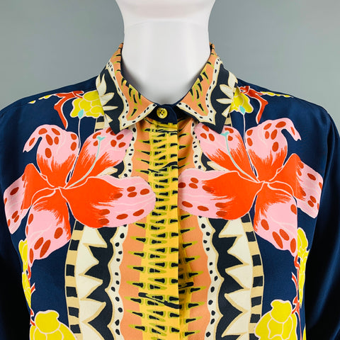ETRO Talla 8 Top de vestido largo floral de seda multicolor azul marino