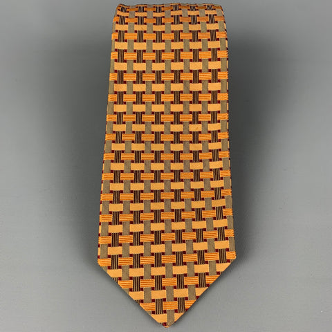 KITON Gold Burgundy Woven Silk Tie