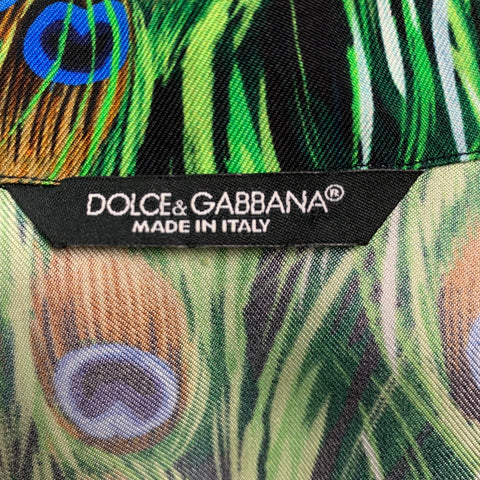 DOLCE & GABBANA Size M Green Multi-Color Silk Long Sleeve Shirt