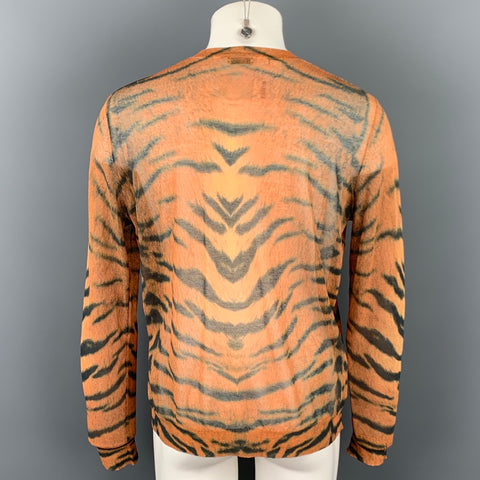 DRIES VAN NOTEN S/S 20 Size L Orange & Black Animal Print Cotton / Polyamide Pullover