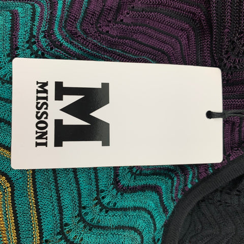 M MISSONI Taille 6 Jaune Noir Vert Viscose Blend Zig Zag Robe sans manches