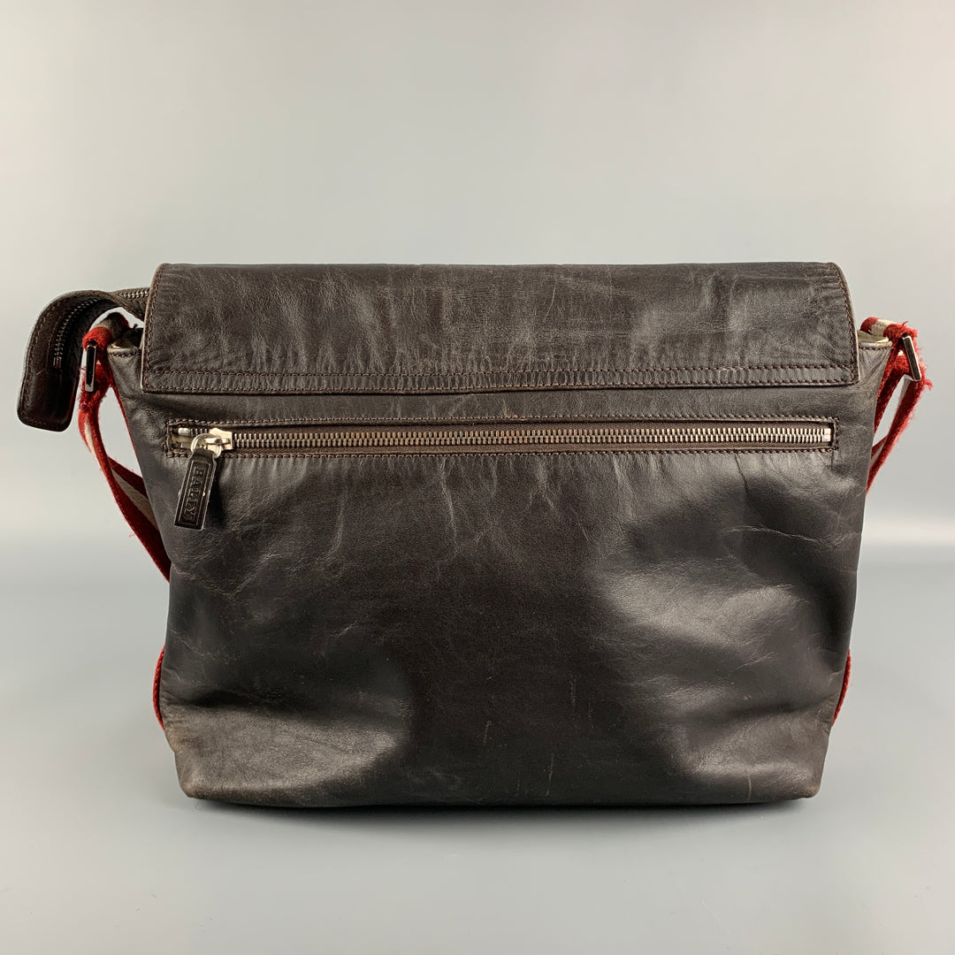 Vintage BALLY Brown & Red Mixed Fabrics Leather Messenger Bags