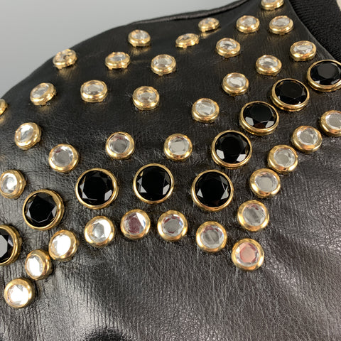 JUST CAVALLI Size XS Black Rhinestone Studded Coated Cotton Crew-Neck Sweatshirt