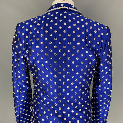 DOLCE & GABBANA Size 38 Royal Blue Crystal Silk Shawl Collar Sport Coat