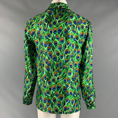 DOLCE & GABBANA Size M Green Multi-Color Silk Long Sleeve Shirt