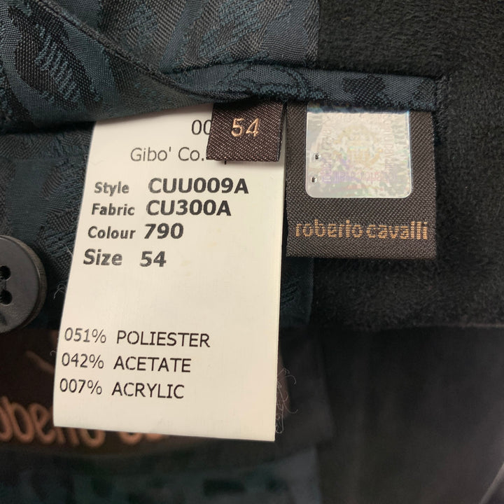 ROBERTO CAVALLI Size 44 Black Animal Print Polyester Blend Sport Coat
