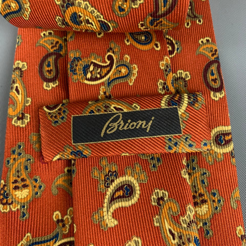 BRIONI Brick Tan Paisley Silk Tie