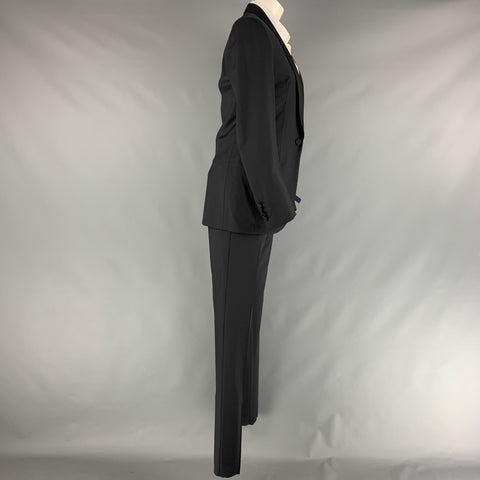 LANVIN Size 34 Navy Solid Wool Mohair Shawl Collar Tuxedo