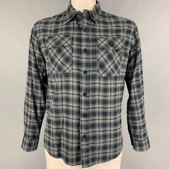 BOB SCALES Size L Gray Checkered Cotton Button Down Long Sleeve Shirt