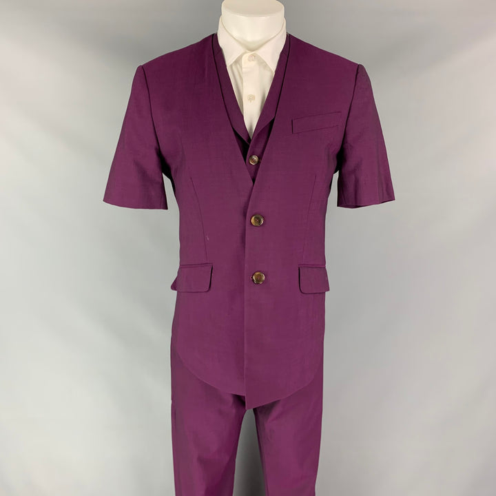 VIVIENNE WESTWOOD MAN Size 38 Purple Wool Short Sleeve Regular Fit 3 Piece Suit