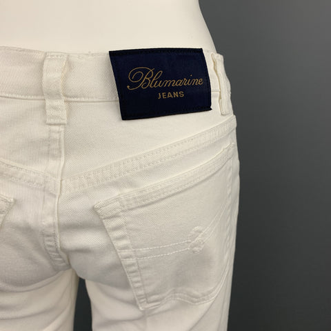 BLUMARINE Size 4 White Denim Embroidered Cut Out Jeans