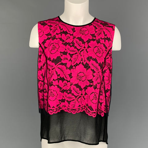 SANDRO Size M Black Pink Polyamide Mixed Fabrics Sleeveless Dress Top