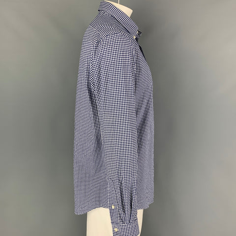 RALPH LAUREN Size XL Navy White Gingham Cotton Long Sleeve Shirt