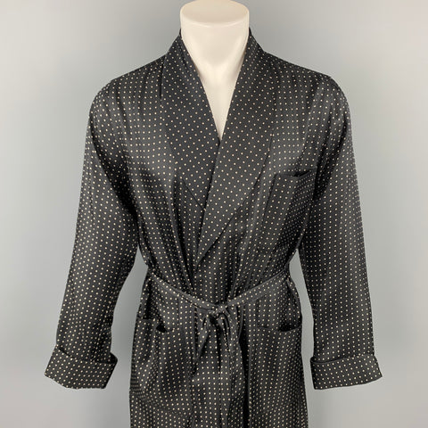 RALPH LAUREN Purple Label Size S Black & White Polka Dot Silk Shawl Collar Robe