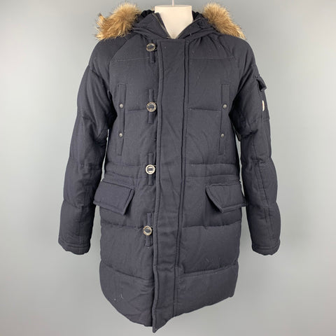 MONCLER Size XXL G32-003 Navy Quilted Wool Zip & Buttoned Hooded Parka Coat