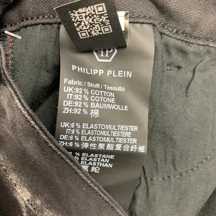 PHILIPP PLEIN Size 2 Black & Silver Cotton Paint Splattered Super Slim Fit The Glory Jeans