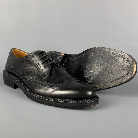 VALENTINO Size 10.5 Black Perforated Leather Wingtip Lace Up Shoes