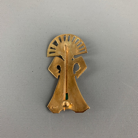 Broche VINTAGE en or 18 carats avec figures en pierre verte