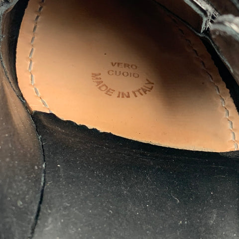 GUCCI Size 9 Black Perforated Leather Tiger's Head Buckle Loafers
