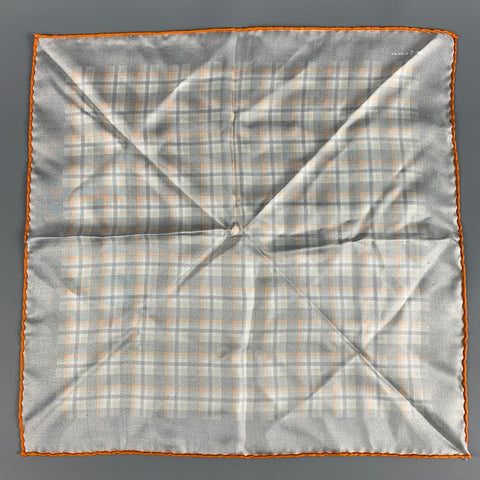 KITON Black Orange Green Plaid Silk Pocket Square