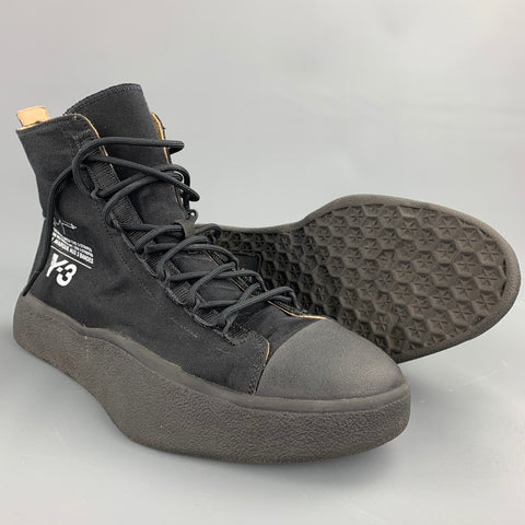Y-3 Bashyo Size 9.5 Core Black Canvas High Top Sneakers