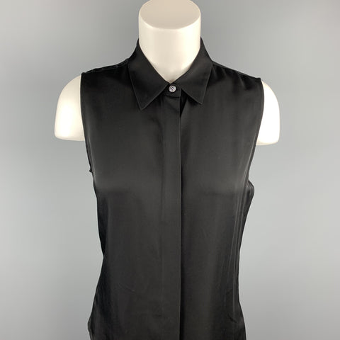 THEORY Size S Black Silk Sleeveless Casual Button Up Top