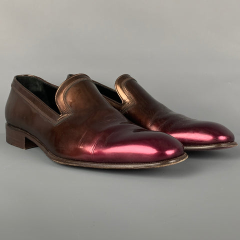SALVATORE FERRAGAMO Size 9.5 Brown Burgundy Ombre Leather Slip On Loafers