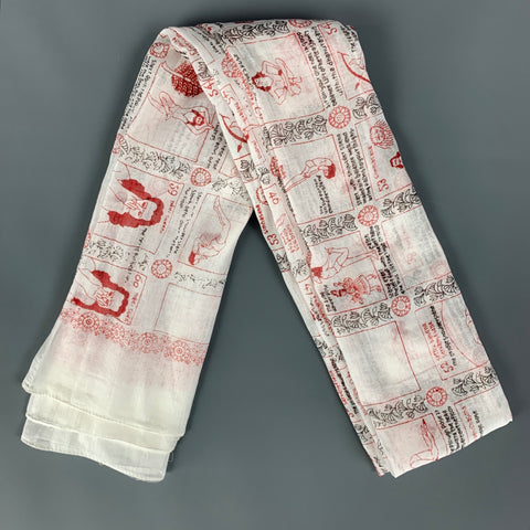 Écharpe en coton imprimé Yoga rouge blanc VINTAGE