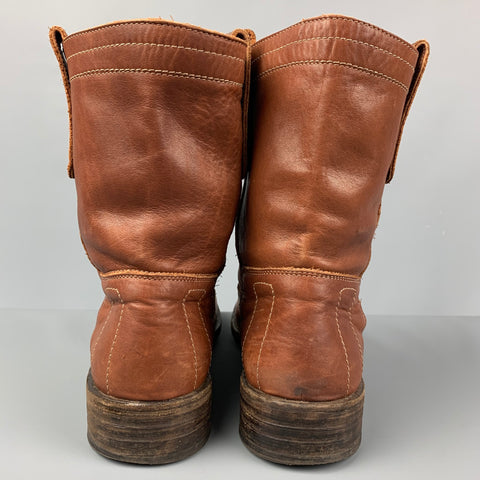FIORENTINI + BAKER Taille 12 Bottes à enfiler en cuir à surpiqûres contrastées beiges