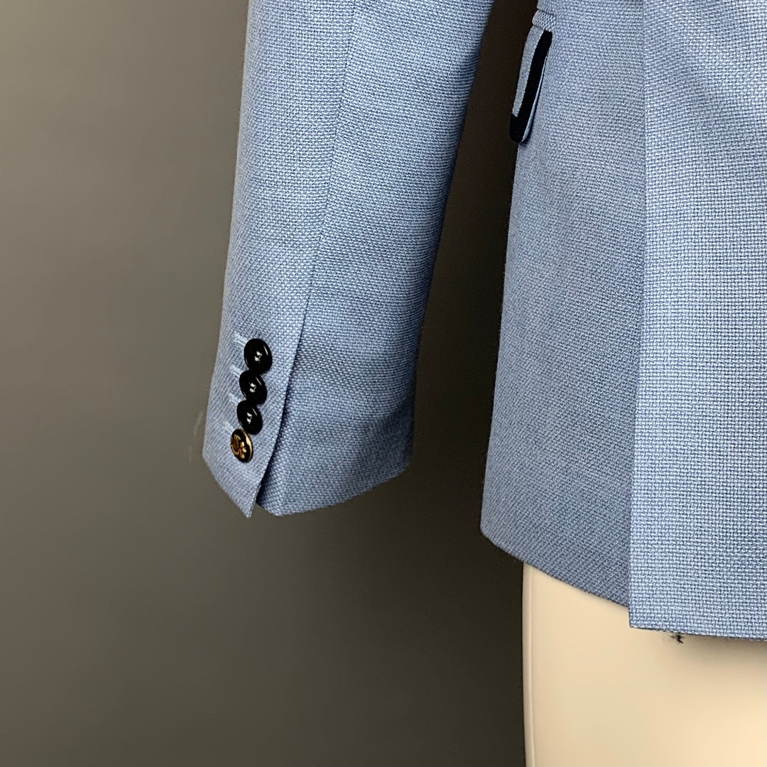 LORDS &amp; FOOLS Talla 38 Abrigo deportivo con solapa de muesca de lana tejida azul y azul marino