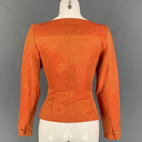 YVES SAINT LAURENT Size 8 Orange Viscose Acetate Stripe Long Sleeve Blouse