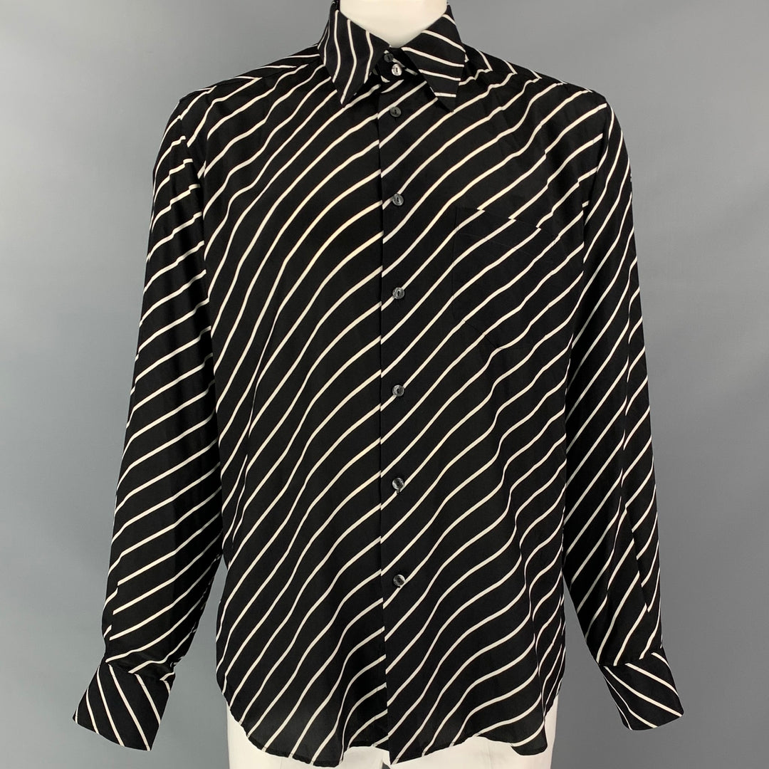 DOLCE & GABBANA Size L Black & White Diagonal Stripe Button Up Long Sleeve Shirt